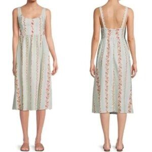 NWT WeWoreWhat Corset Midi Dress, Victorian Floral Stripe/ Rosewood, size M